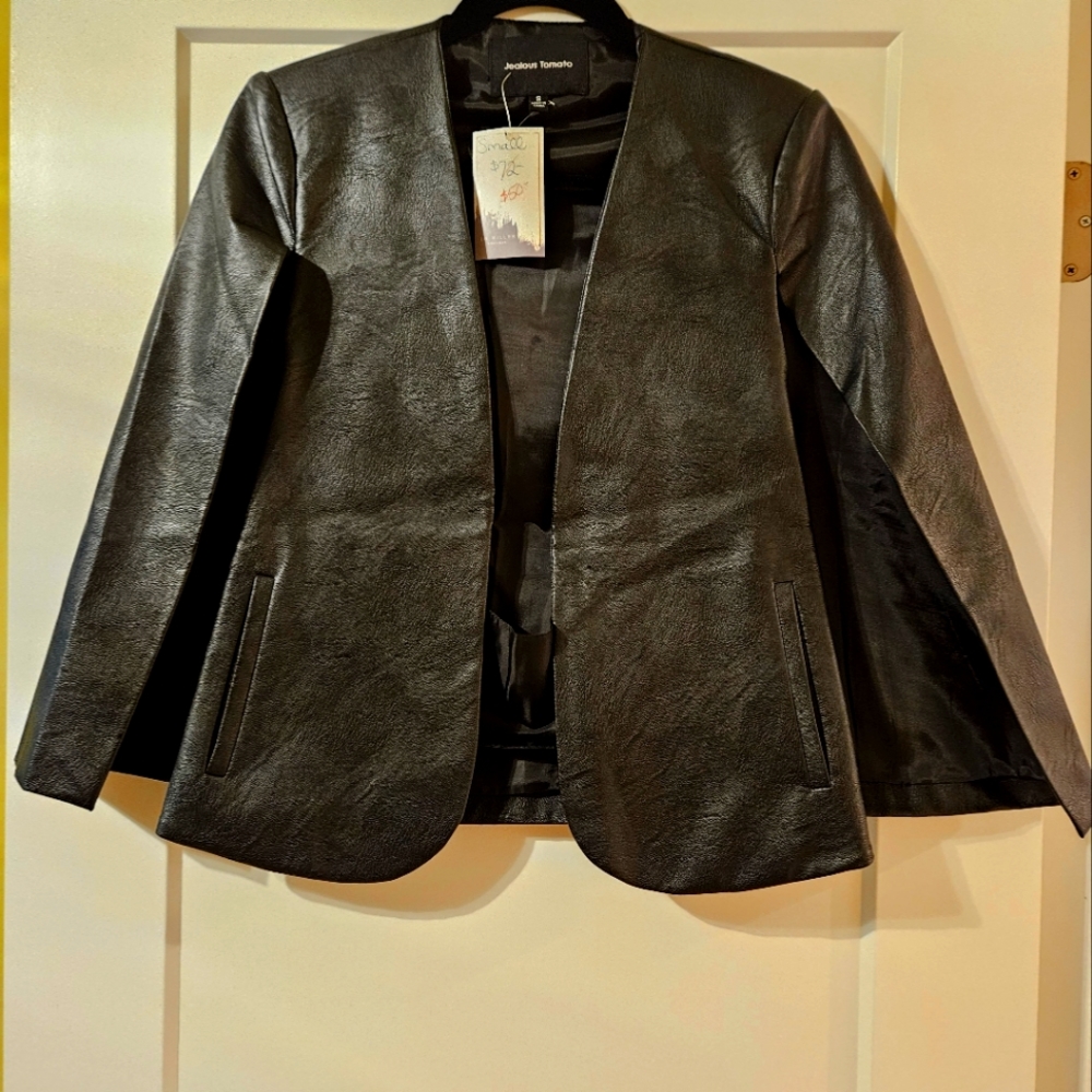 Faux Leather Cape Jacket